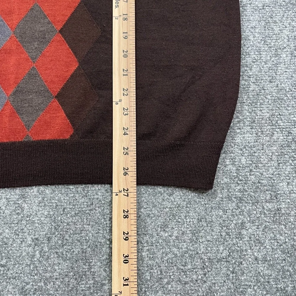 John W. Nordstrom Sweater Mens XL Brown Argyle Extra Fine Merino Wool V-Neck